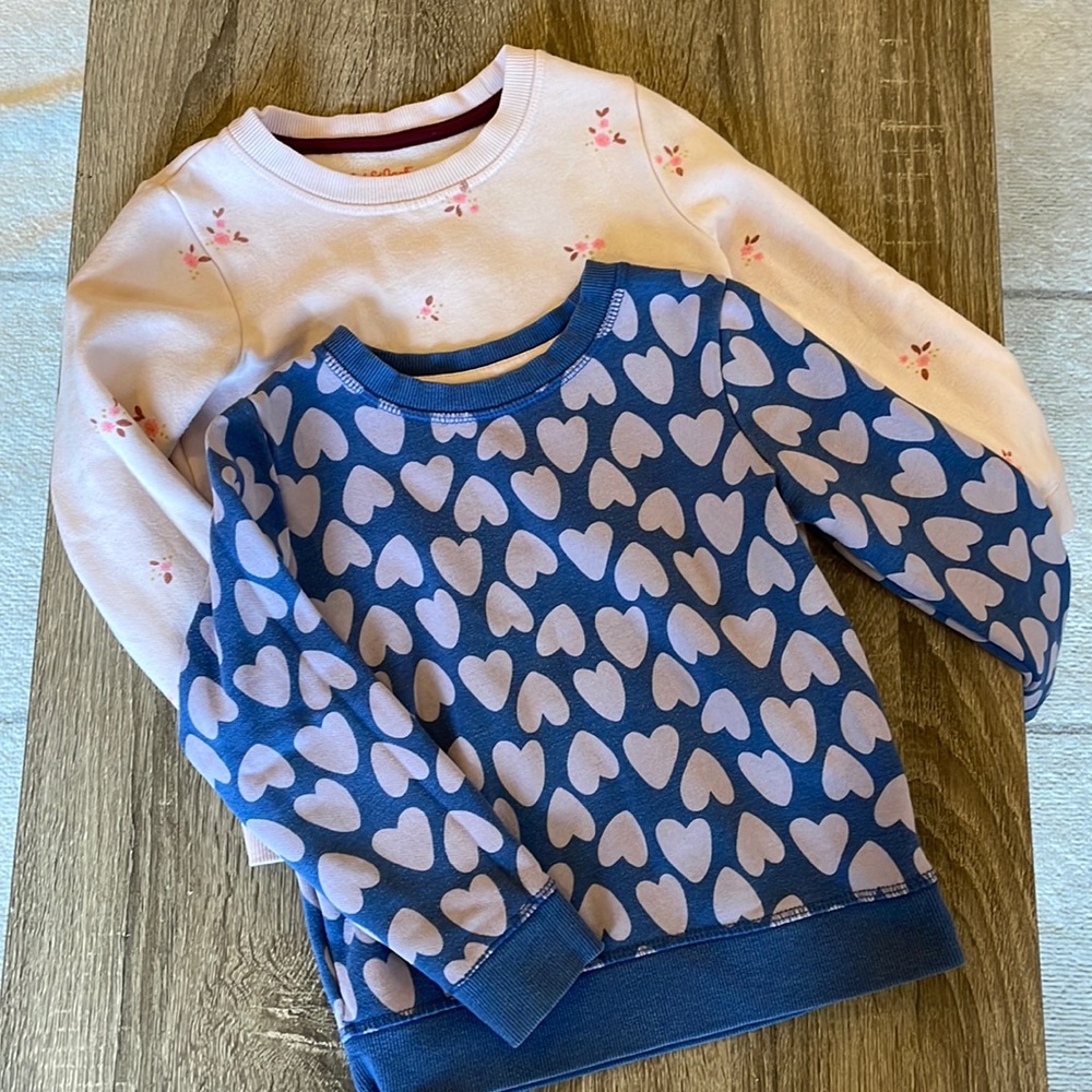 💘 Cat & Jack Girls 5T Long Sleeve Sweatshirt Bundle Hearts & Floral Pink & Blue